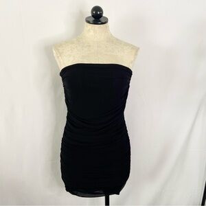 Fashion Nova black strapless scrunch bodycon mini dress lbd